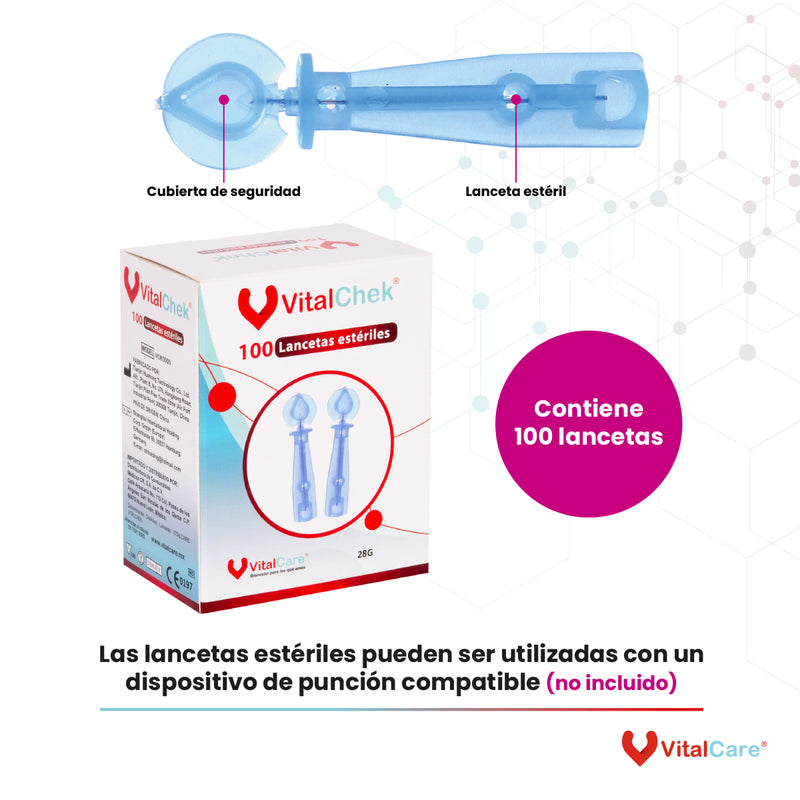 Lancetas Estériles VitalChek 100 piezas