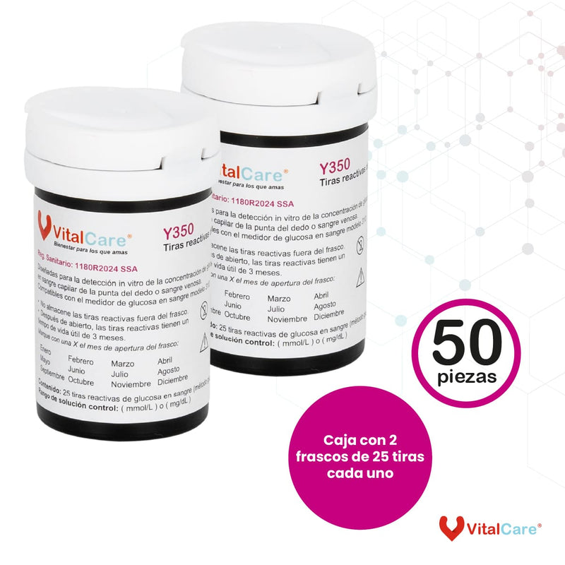 Tiras Reactivas Glucosa en Sangre VitalCare 50 Piezas