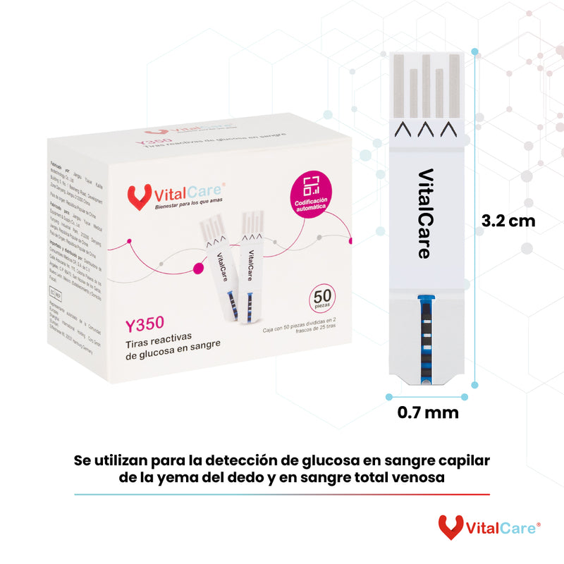 Kit Glucómetro con 50 Tiras Reactivas y 100 Lancetas VitalCare 310
