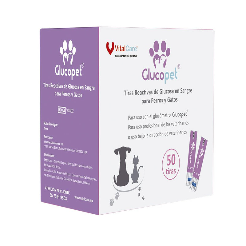 Kit de 100 Tiras Reactivas para Glucómetro Veterinario Glucopet