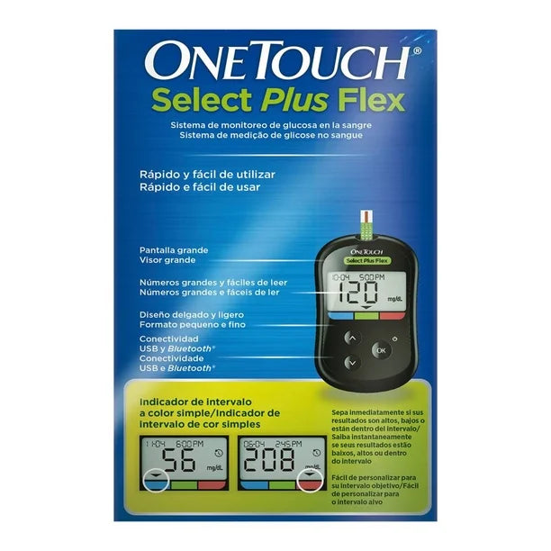 Kit Glucómetro Select Plus Flex  Puncionador Delica Plus y 50 Tiras OneTouch
