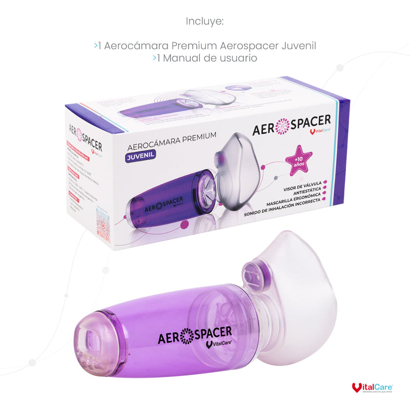 Aerocámara Premium Aerospacer con mascarilla y boquilla - Juvenil