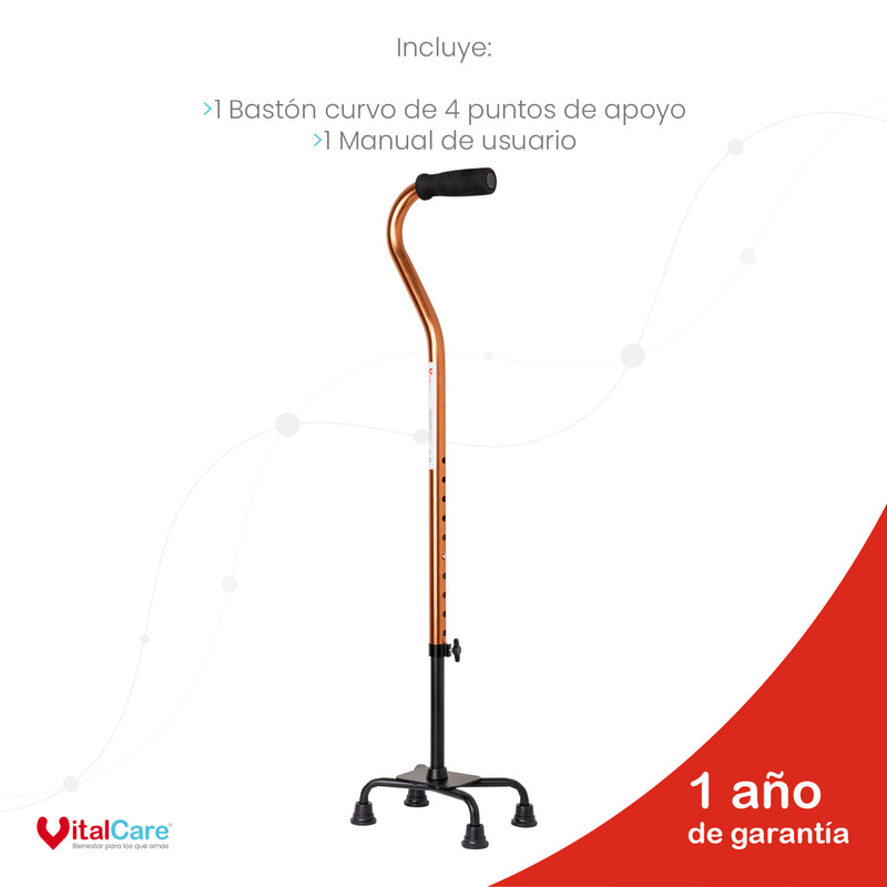 Bastón Curvo Con 4 Puntos De Apoyo Aluminio VitalCare