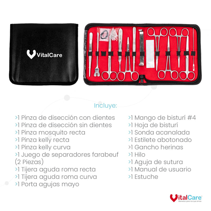 Estuche De Disección 16 Piezas De Acero Inoxidable