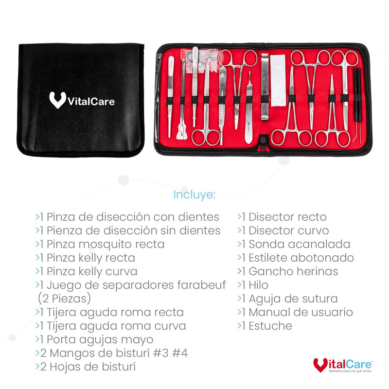 Estuche De Disección 20 Piezas De Acero Inoxidable