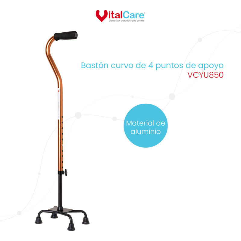 Bastón Curvo Con 4 Puntos De Apoyo Aluminio VitalCare