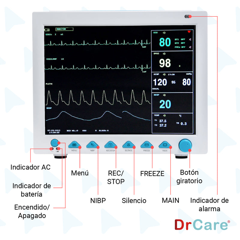 Monitor De Signos Vitales Pantalla de 12" Uso Veterinario