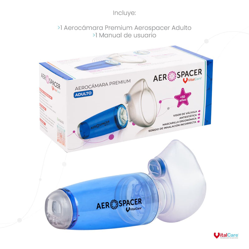 Aerocámara Premium Aerospacer con mascarilla y boquilla - Adulto