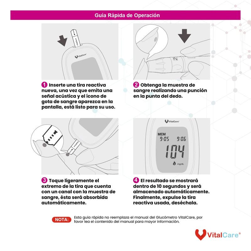 Tiras Reactivas Glucosa en Sangre VitalCare 50 Piezas