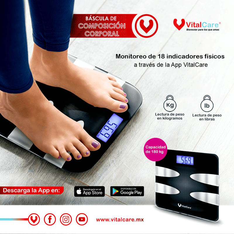 Báscula de composición corporal de 4 electrodos con Bluetooth