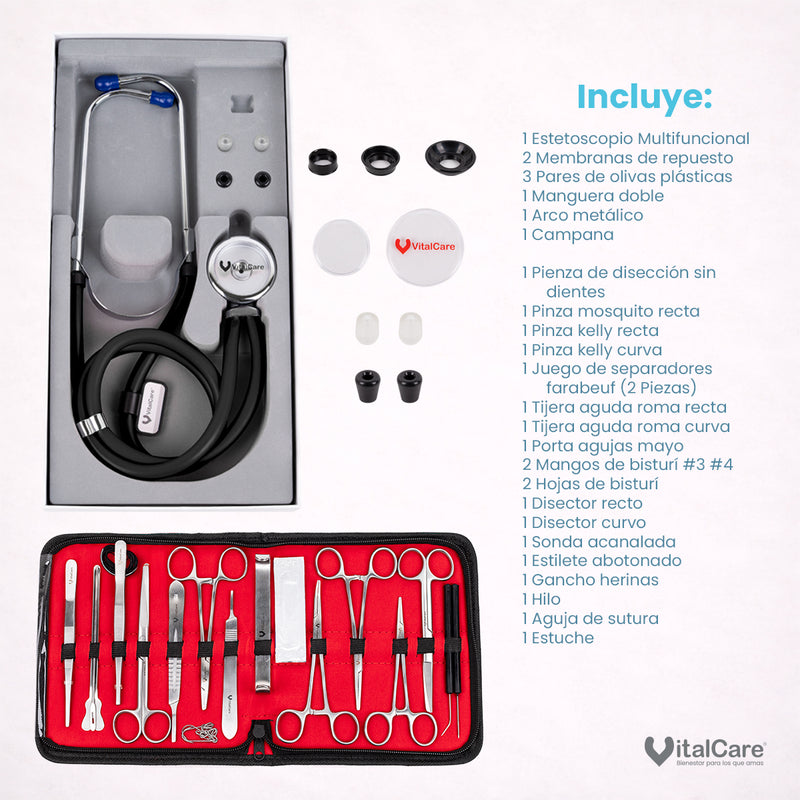 Kit Estetoscopio Multifuncional y Estuche de Disección 20 Piezas | VitalCare