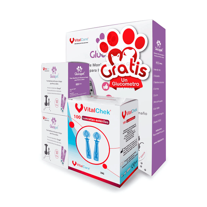 Glucopet Kit - Glucómetro Veterinario Con 100 Tiras y 100 Lancetas