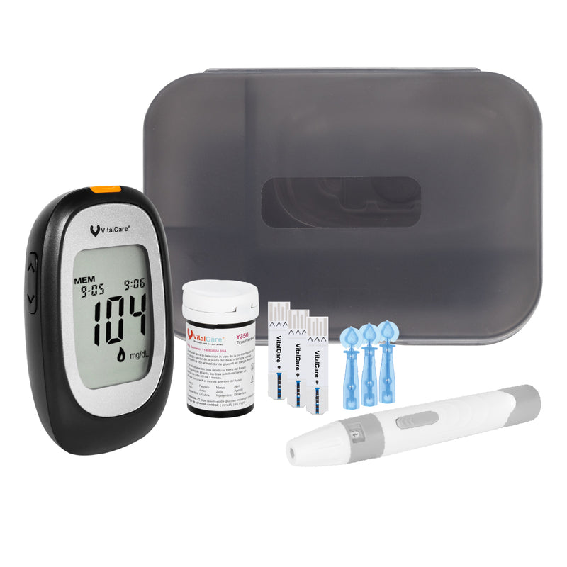 Kit Glucómetro con 50 Tiras Reactivas y 100 Lancetas VitalCare 310
