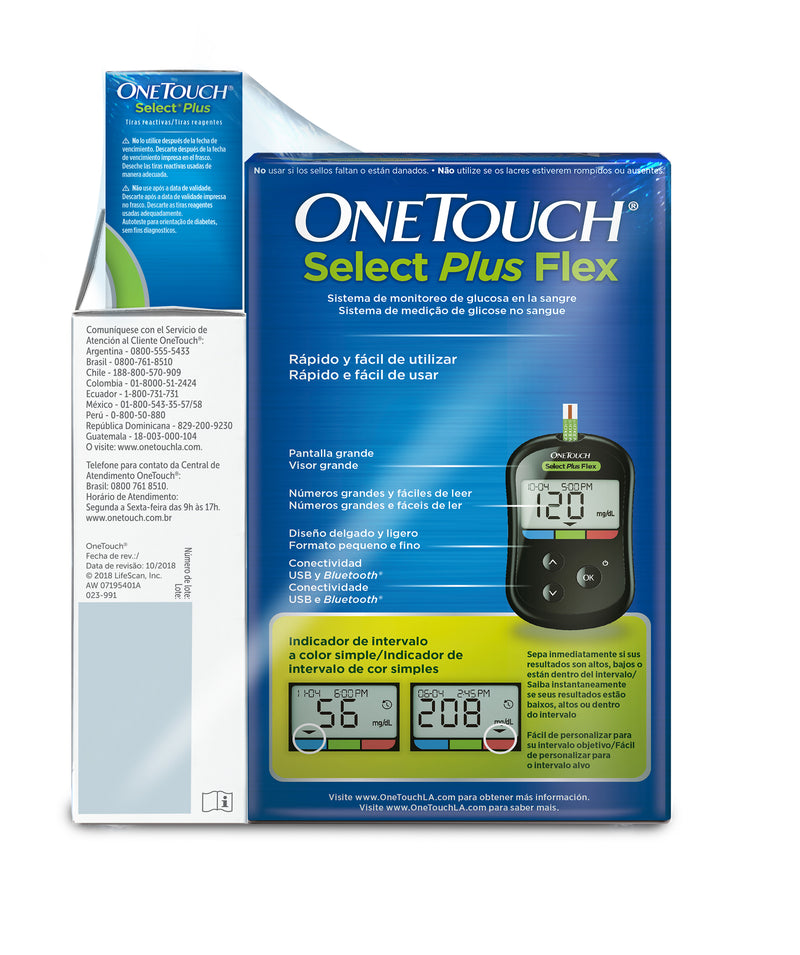 Kit Glucómetro Select Plus Flex  Puncionador Delica Plus y 25 Tiras OneTouch