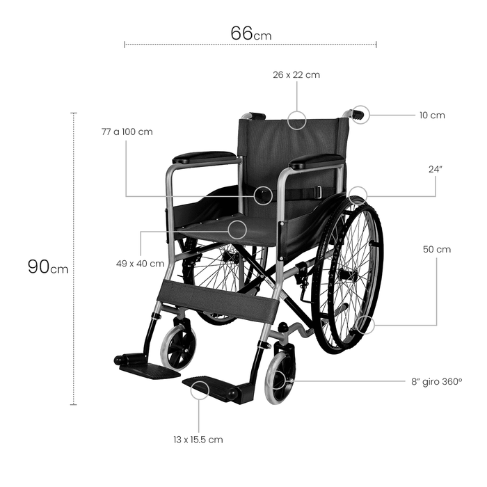 Silla de Ruedas Plegable de Acero Inoxidable con Ruedas Inflables