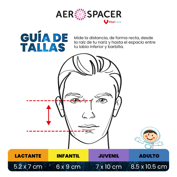Aerocámara Premium Aerospacer con mascarilla y boquilla - Adulto