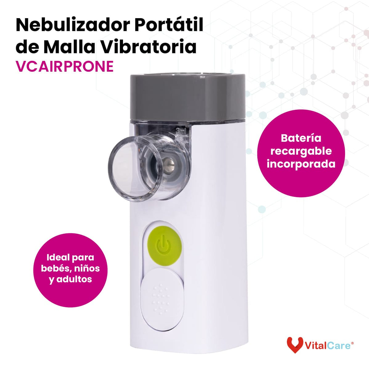 Nebulizador Portátil y Recargable Con Malla Vibratoria AirPro — Dr.Care ...