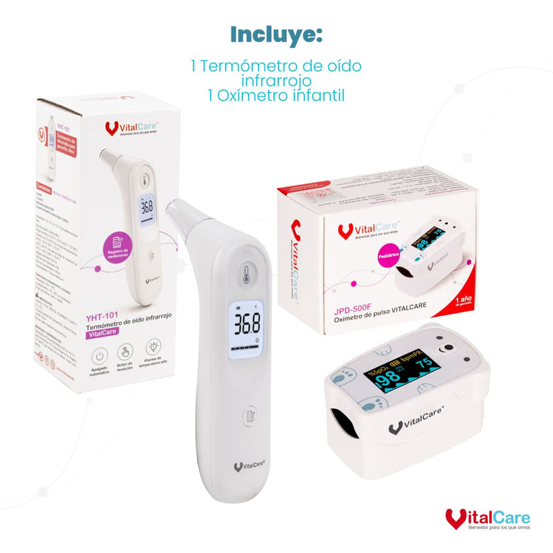 Kit Oxímetro de Pulso Pediátrico y Termómetro Infrarrojo | VitalCare