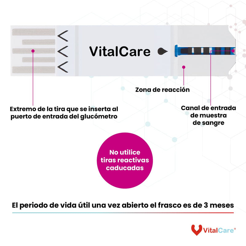 Tiras Reactivas Glucosa en Sangre VitalCare 50 Piezas