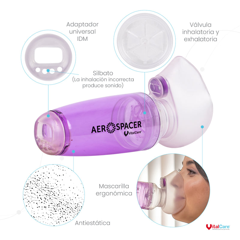 Aerocámara Premium Aerospacer con mascarilla y boquilla - Juvenil