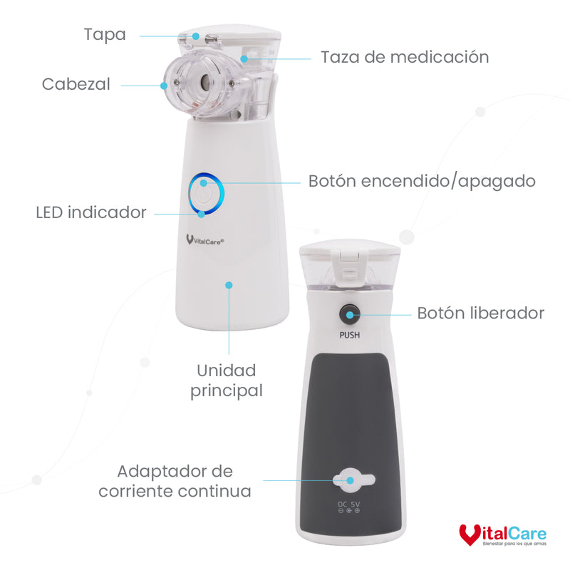 Nebulizador Portátil de Malla Finas Partículas VitalCare