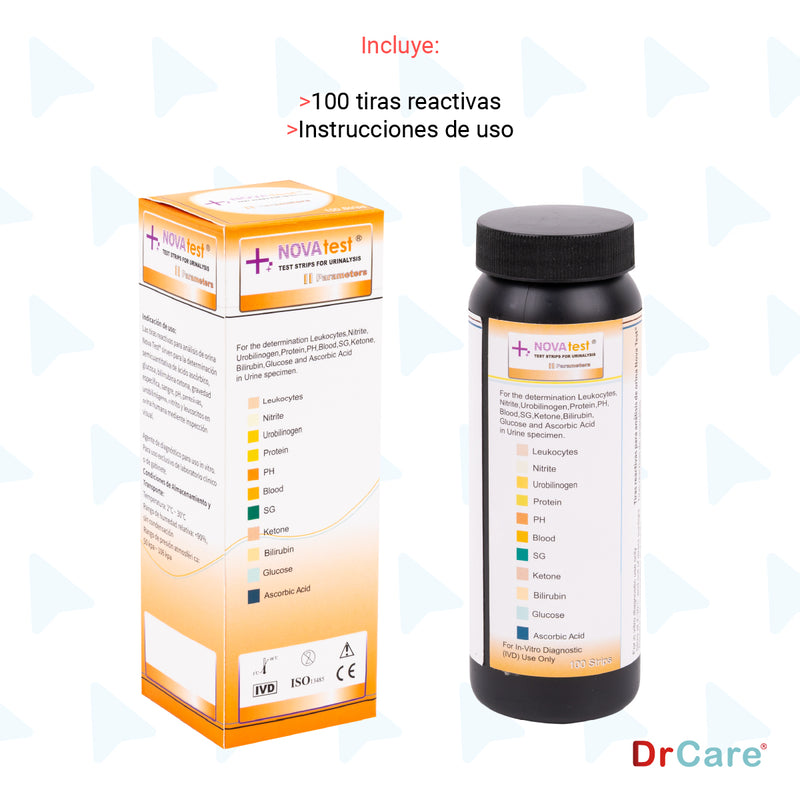 Tiras Reactivas para Análisis de Orina 11 Parámetros Nova Test 100 Piezas