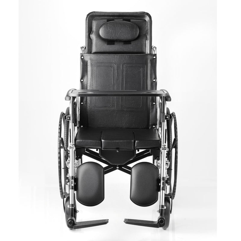 Silla de ruedas con almohada, mesa y cómodo