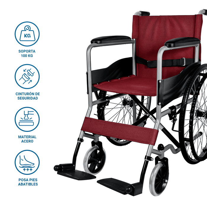 Silla de Ruedas Plegable de Acero Inoxidable con Ruedas Inflables