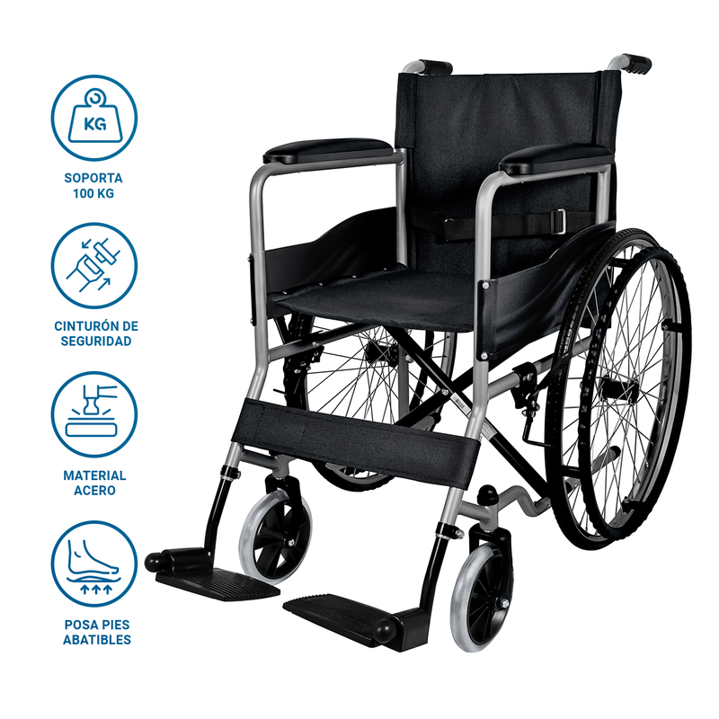 Silla de Ruedas Plegable de Acero Inoxidable con Ruedas Inflables