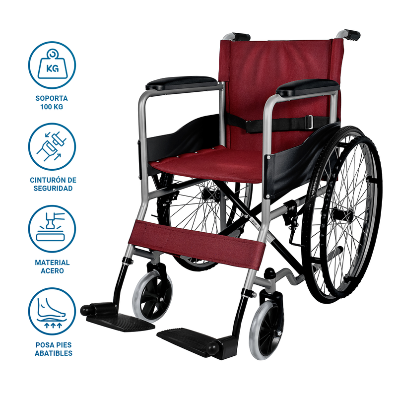 Silla de Ruedas Plegable de Acero Inoxidable con Ruedas Inflables