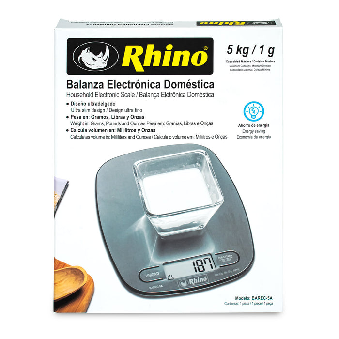 Báscula Digital Inoxidable De Cocina 1 g hasta 5 Kg - Rhino