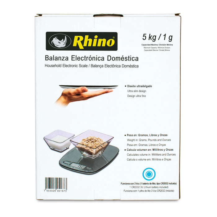 Báscula Digital Inoxidable De Cocina 1 g hasta 5 Kg - Rhino