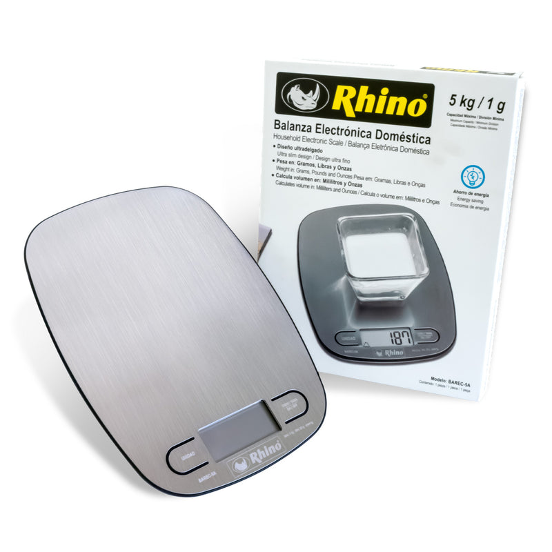 Báscula Digital Inoxidable De Cocina 1 g hasta 5 Kg - Rhino