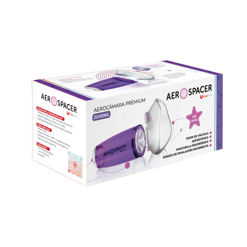 Aerocámara Premium Aerospacer con mascarilla y boquilla - Juvenil